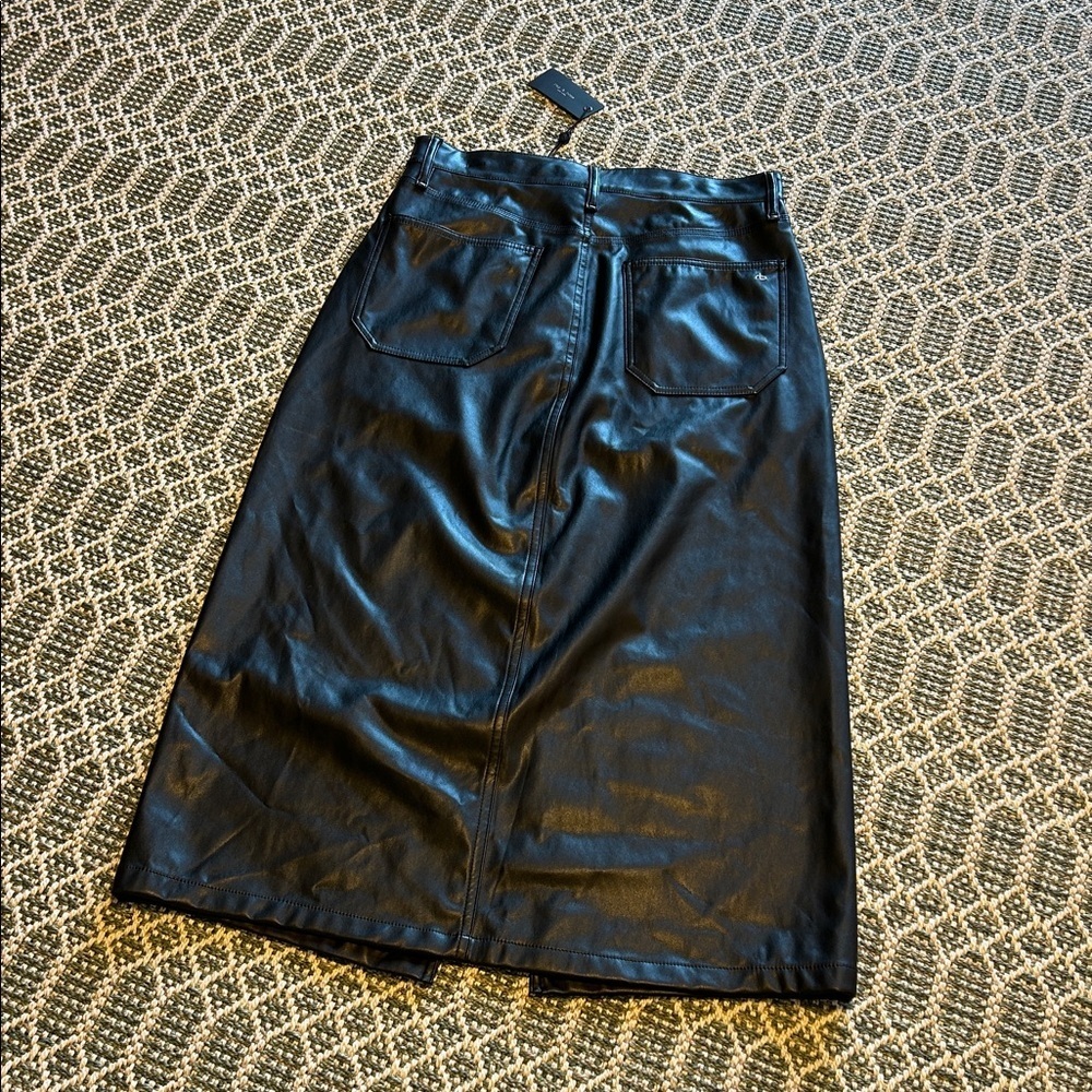 Rag & Bone Boho Moto Chic Sid Black Faux Vegan Leather MIDI Skirt | Sz 27 | NWT - Picture 4 of 12